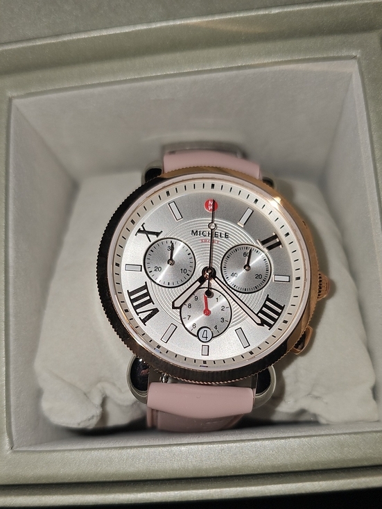 Michele Accessories - Michele Rose Gold-Tone Case Watch with Pink Strap and Silver Dial